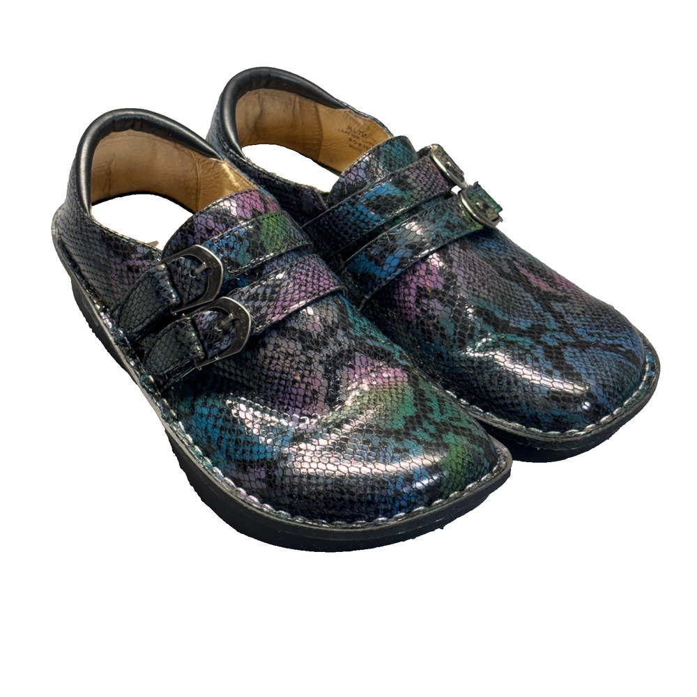 Alegria PG Lite Multicolor Snakeskin Leather Mary Jane Clogs Women 37 US 7